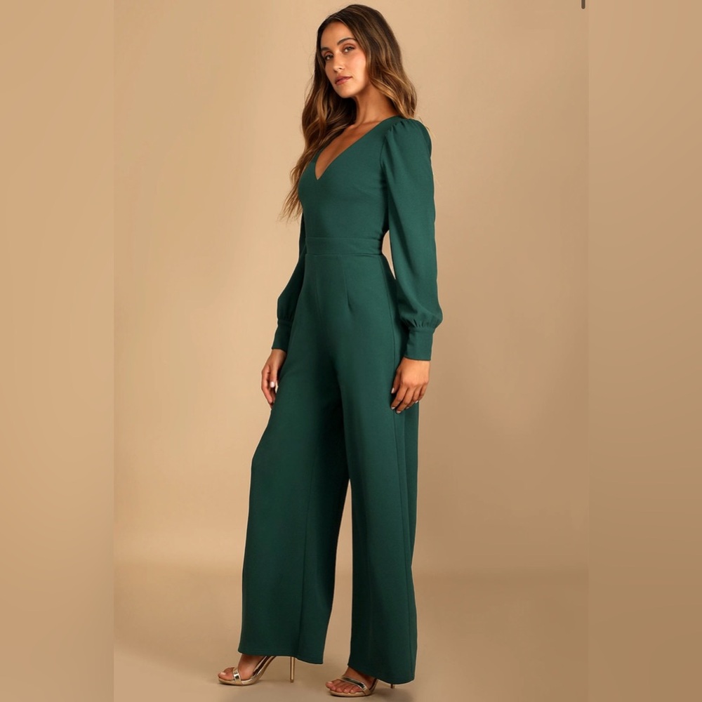 Lulu's Deep Green V-Neck Jumpsuit